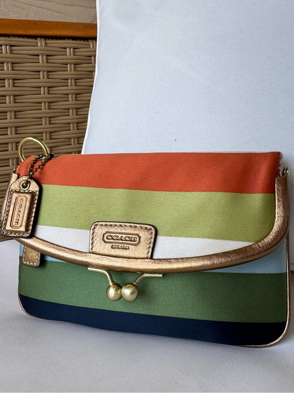 Coach Legacy Stripe satin Kisslock pouch